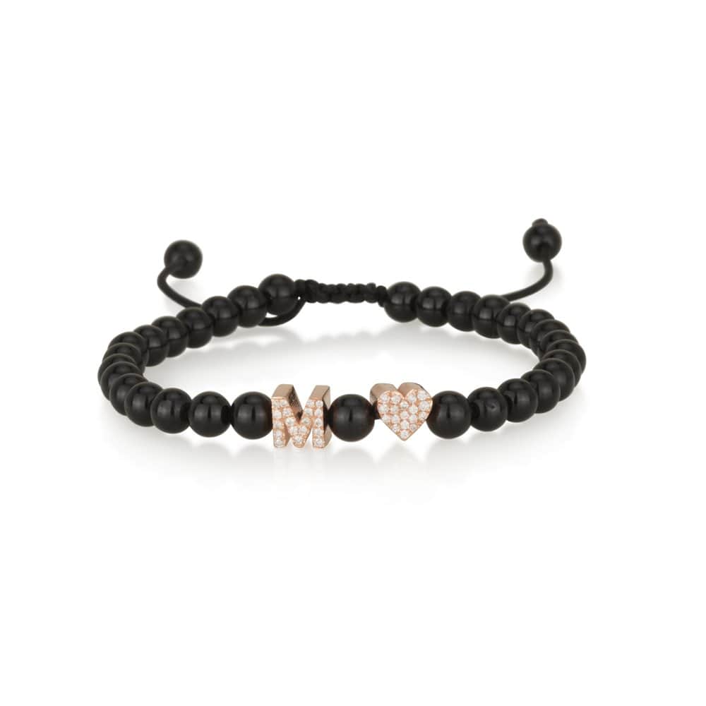 צמיד חרוזים עם אות או לב או כוכב או חמסה משובצים יהלומים